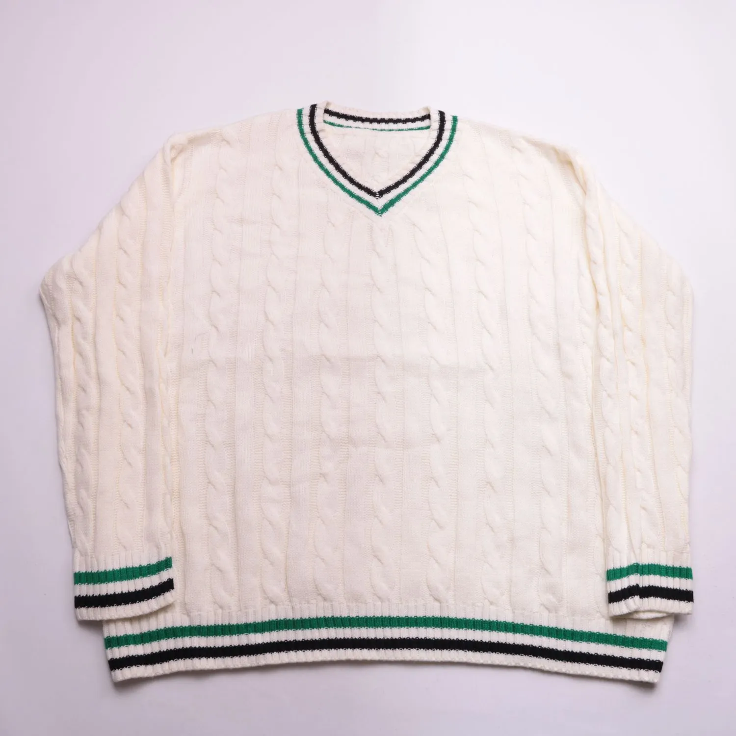 Молочный мужской джемпер с узором из кос, размер 66 (6XL)