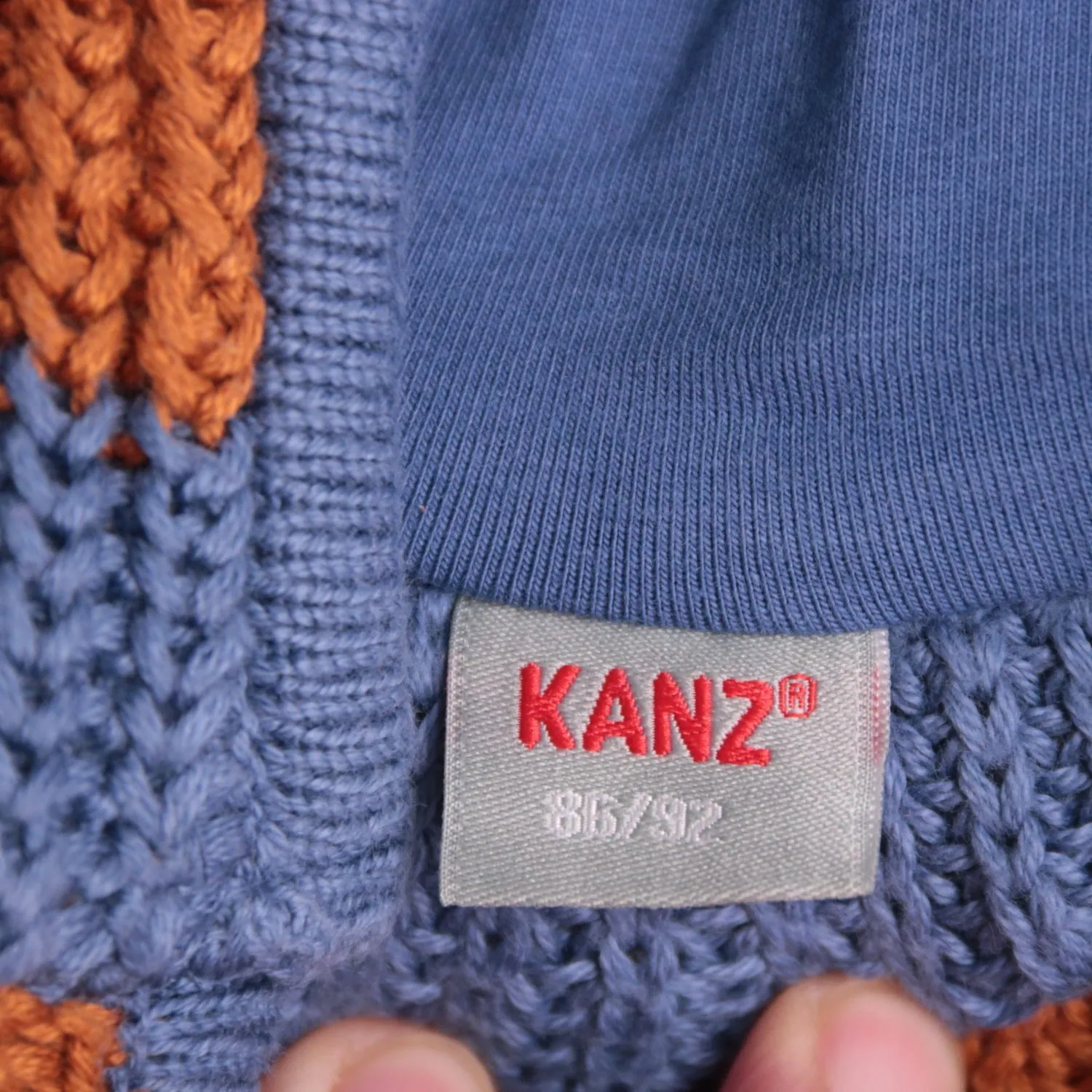 Сине-коричневая кофта KANZ с капюшоном, размер 92 см (2 года)