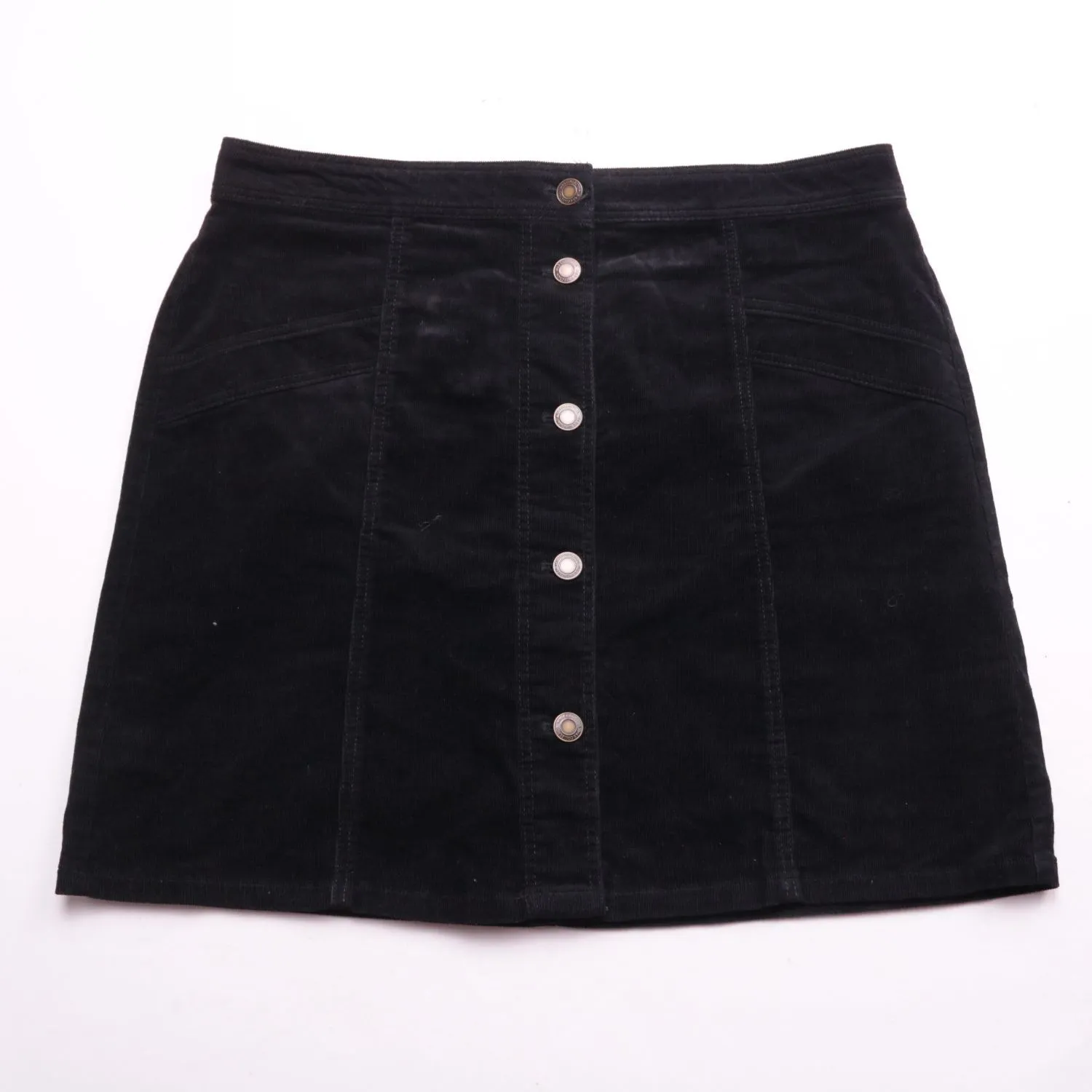 Чёрная юбка M&S Collection из вельвета на пуговицах, размер 46 (M)